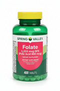 Spring Valley Folate 1,333 mcg - 400 Tabletas | Ácido Fólico
