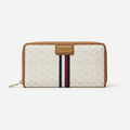 Billetera Tommy Hilfiger monograma crema con franja azul rojo y blanco